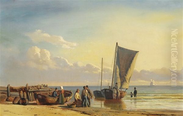 Coastal Scene With Fishermen On The Beach - view 1