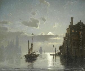 Venetian Scene At Moonlight by Carl Johann Neumann