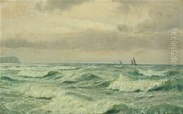 Sailboats At Sea With Breaking Waves In The Foreground - view 1