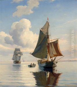 Segelschiffe Bei Ruhiger See An Einem Sommertag by Carl Johann Neumann