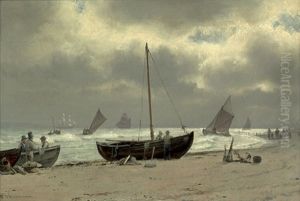 Fischerboote Mit Fischern Am Strand