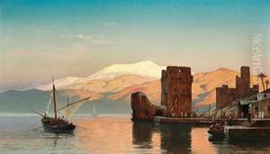 Evening Atmosphere In A Harbour (northern Africa?) by Carl Johann Neumann