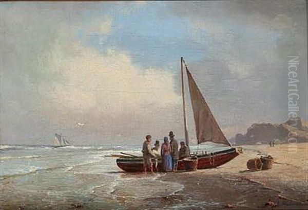 Coastal Scene With A Fishing Boat On The Beach - view 1