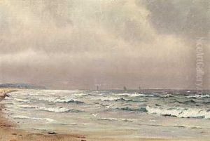 Kystparti Med Sejlskibe I Horisonten by Carl Johann Neumann