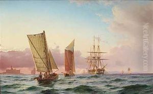 Fregatten "sct. Olav" Saluterer Ud For Kronborg by Carl Johann Neumann