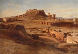 View Of The Acropolis From The Elissos River by Carl Johann Neumann