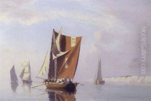 Marine Med Sejlskibe Udfor Kyst by Carl Johann Neumann