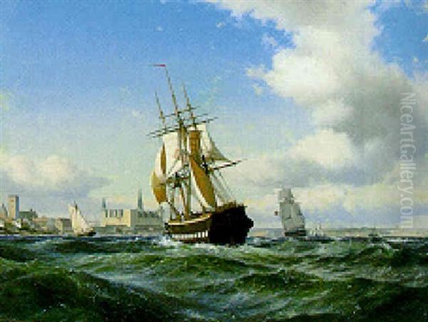 American Merchant Ship Leading For Kronborg Castle, Copenhagen - view 1