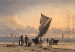 Strandparti Med Hjemvendte Fiskere Strandparti Med Hjemvendte Fiskere