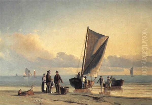 Strandparti Med Hjemvendende Fiskere - view 1