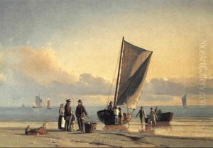 Strandparti Med Hjemvendende Fiskere by Carl Johann Neumann