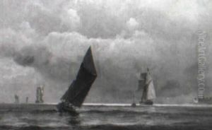 Marine Med Fiskerbad Og Andre Skibe Ud For Kronborg by Carl Johann Neumann