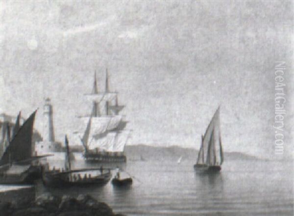 Marine Med Sejlskibe Ved Sydlandsk Havn - view 1