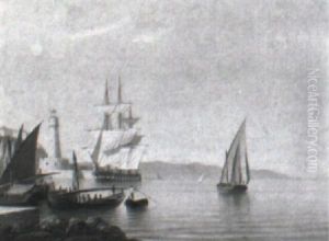 Marine Med Sejlskibe Ved Sydlandsk Havn by Carl Johann Neumann