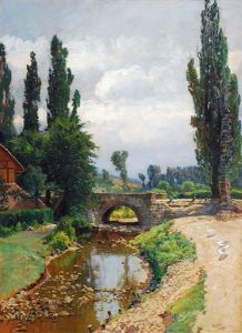 Riverbridge At Sandershausen by Emil (Friedrich) Neumann
