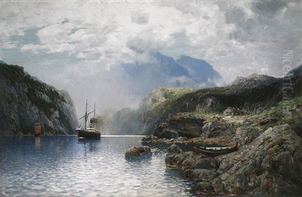 Norwegische Fjordlandschaft Im Morgendunt - view 1