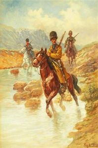 Drei Kosakenreiter Zu Pferd by Fritz Neumann