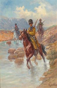 Kosaken Queren Eine Furt by Fritz Neumann