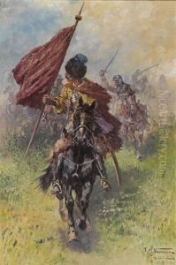 Kosakenreiter Auf Dem Schlachtfeld by Fritz Neumann