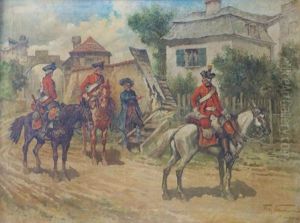 Soldiers In A Village by Fritz Neumann