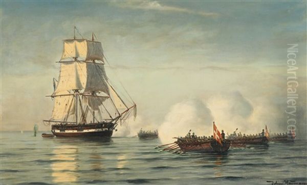 Battle Scenery Between Danish Canonboats An An English Brig Between 1807-1814 - view 1