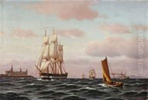 Seascape With Sailing Ships Off Kronborg by Johan Jens Neumann