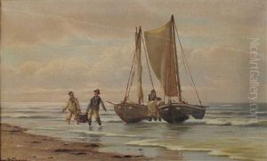Zwei Fischerboote Am Strand Mit Fischern Beim Ausladen Ihres Fangs by Johan Jens Neumann