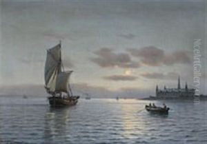 A Evening At Oresund With Kronborg Castle In The Background by Johan Jens Neumann