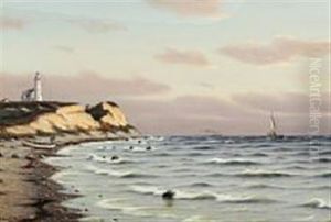 Danish Costal Scenry With Vesborg Lighthouse by Johan Jens Neumann