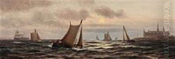 Heering Boats On The Sea An August Evening At Moonrise - view 1