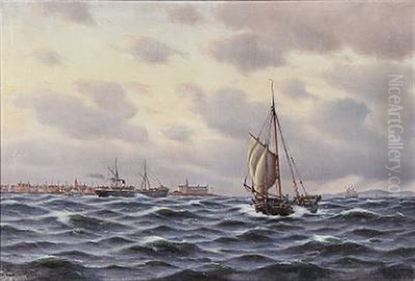 Seascape With Numerous Ships Near Kronborg Castle And Helsingborg - view 1