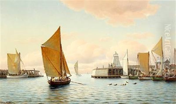 Scenery From Gilleleje Harbour With Sailing Boats And Ducks - view 1