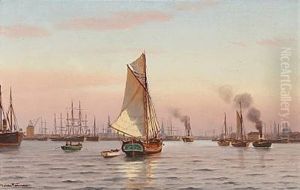 Copenhagen Habour With Sailing Ships And Boats by Johan Jens Neumann