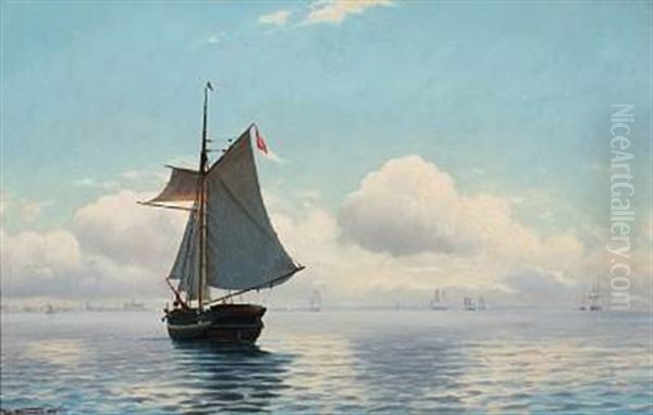 Seascape With Sailing Ship In Calm Weather - view 1