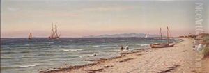 Summer Day At A Coast With Playing Children On The Beach