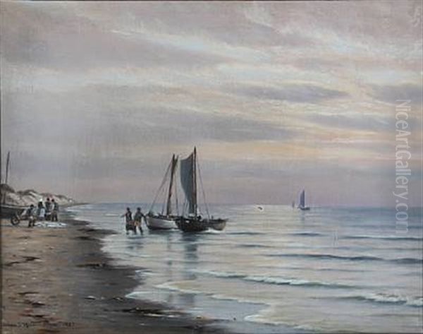 Coastal Scene With Fishermen At The Water's Edge - view 1