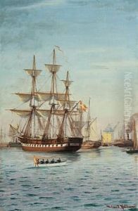 Copenhagen Harbour With Sailing Ships by Johan Jens Neumann