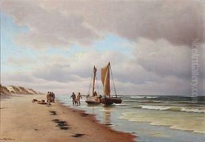 Fiskere Paa Skagen Strand by Johan Jens Neumann