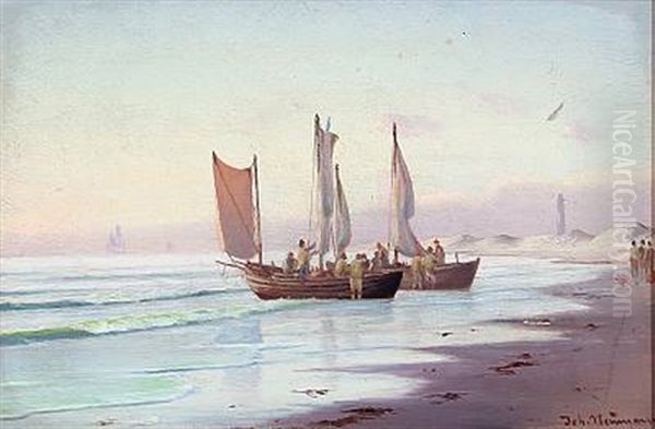 Beach Scenery With Fishermen - view 1