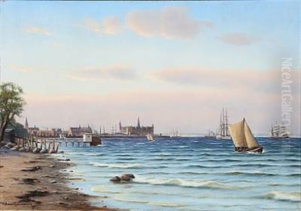 Coastal Scene From Helsingor With A View To Kronborg Castle In Denmark - view 1