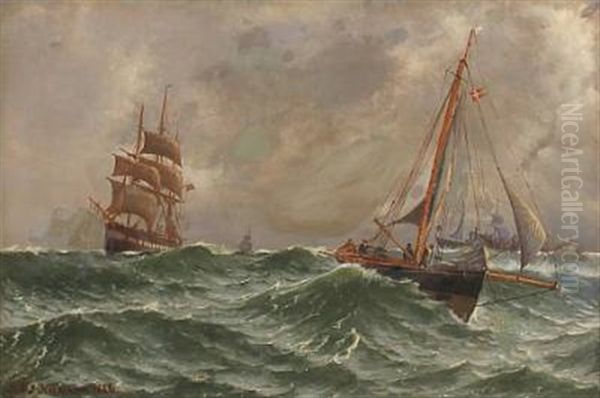 Sailing Ships In High Waves - view 1