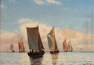 Seascape With Fishing Boats On A Summer Day by Johan Jens Neumann