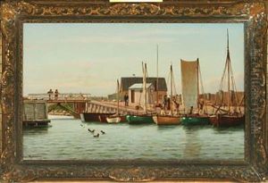 Harbour With Small Sailing Ships by Johan Jens Neumann
