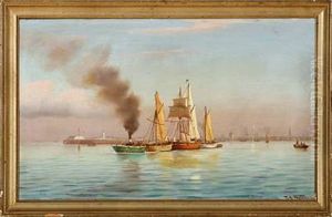 Ships In Copenhagen Harbour by Johan Jens Neumann