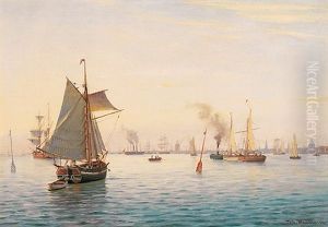 Blick Auf Den Morgendlichen Hafen Von Kopenhagen Mit Zahlreichen Schiffen by Johan Jens Neumann