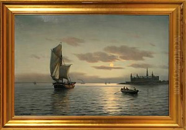 Marine With Sailing Ships Off The Coast Of Elsinore Castle - view 1