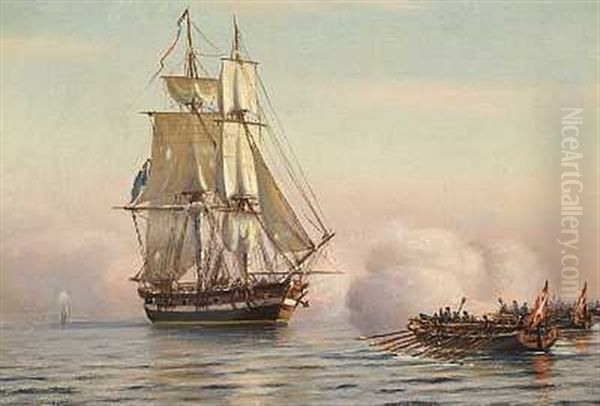 Danske Kanonbade Og En Engelsk Brig - view 1