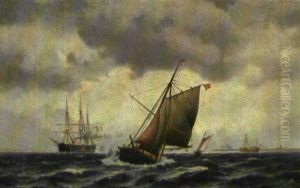 Marine Med Livlig Trafik Ud For Kronborg by Johan Jens Neumann