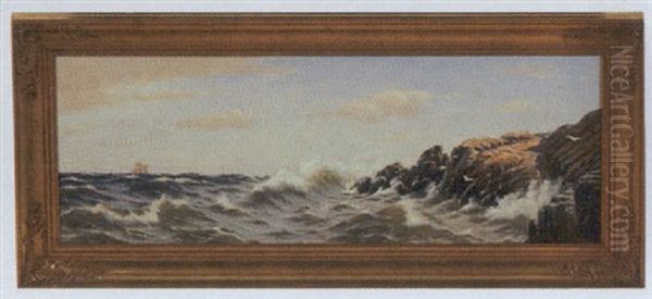 Sejlskibe Pa Havet Naer Klippekyst - view 1