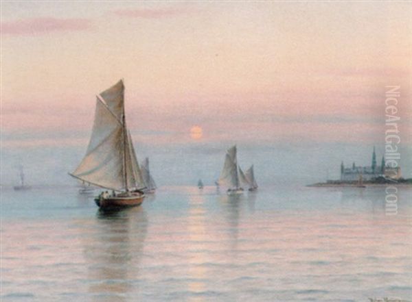 Kolig Sommeraften Med Sejlskibe Ud For Kronborg - view 1